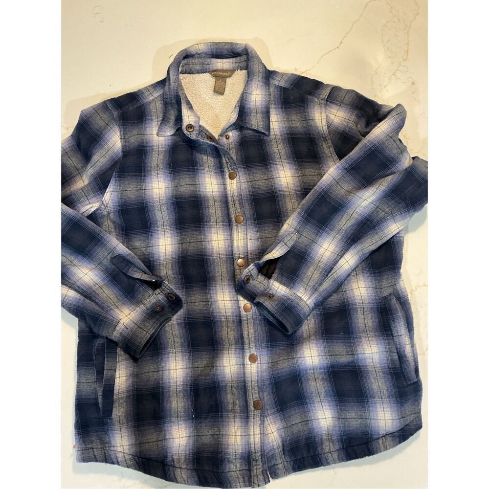 Bit & Bridle Plaid Shacket Jacket Sz L Faux Fur Lining